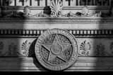 Horizontal The State of Oklahoma Seal on Capitol Building black and white Pictures