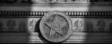 Panoramic The State of Oklahoma Seal on Capitol Building black and white Pictures
