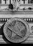 Vertical The State of Oklahoma Seal on Capitol Building black and white Pictures