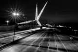 Horizontal The Scissortail Bridge over I-40 at Night black and white Pictures