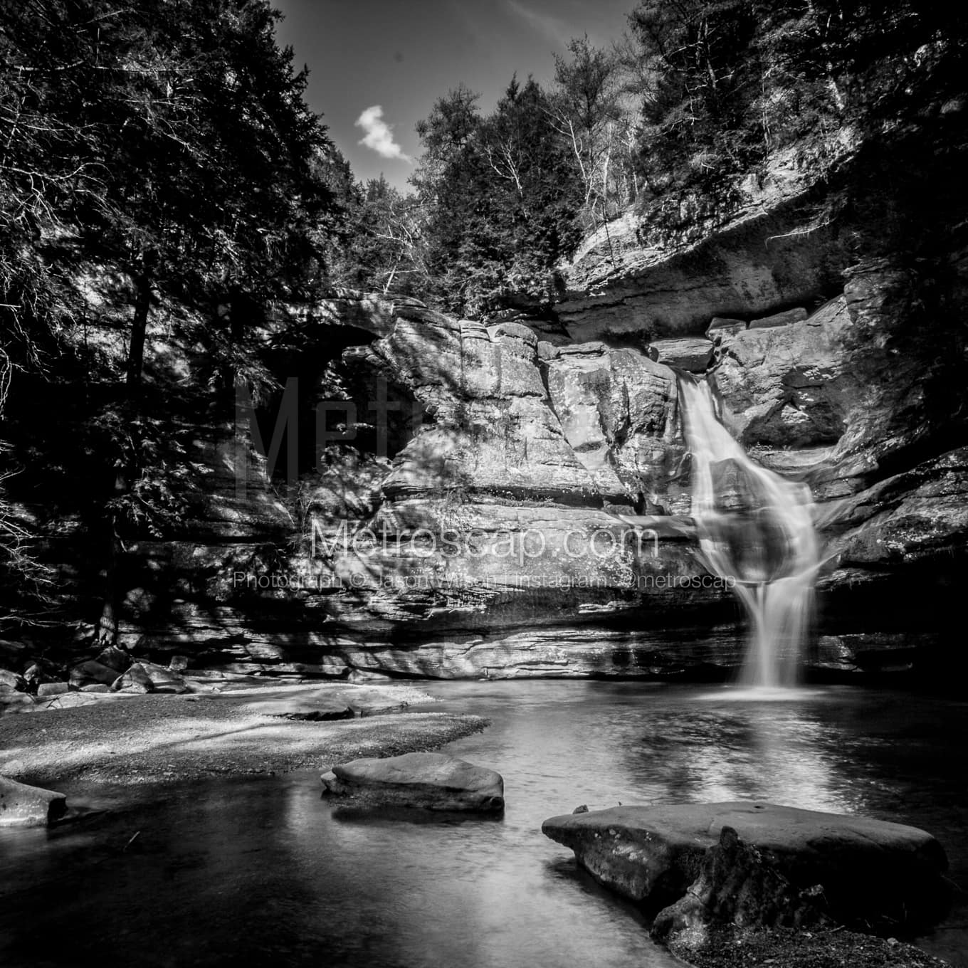 Cedar Falls in Hocking State Forest black and white Photos square crop