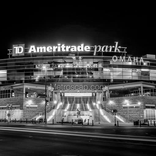 Ameritrade Stadium at Night -- Omaha Black and White Photography