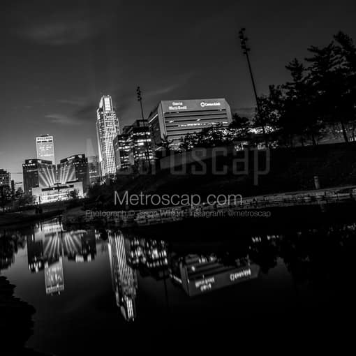 The Omaha Skyline from the Leahy Mall -- Omaha Black and White Photography