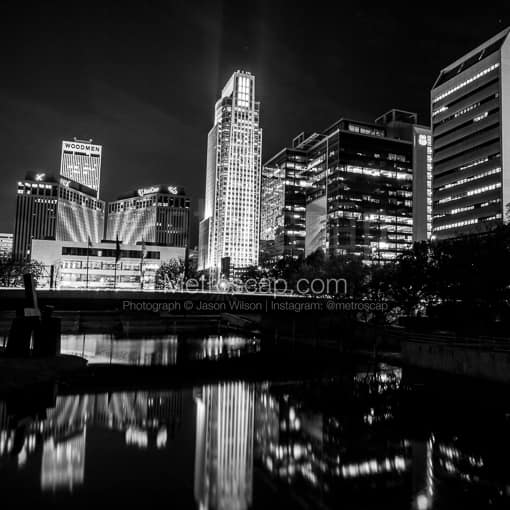 The Omaha Skyline at Night -- Omaha Black and White Photography