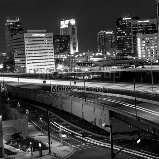 The Downtown Orlando Florida Skyline at Night -- Orlando Black and White Photos