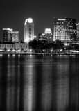 Vertical The Orlando Skyline from Lake Ivanhoe landscape black and white Photography