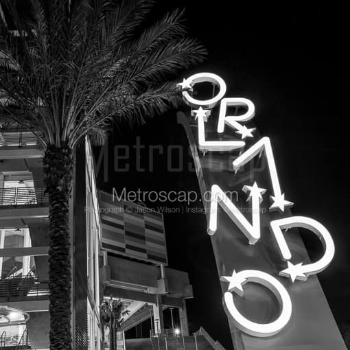 The Orlando Sign Outside of the Florida Citrus Bowl -- Orlando Black and White Photos