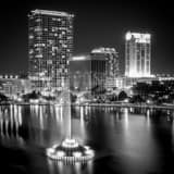 Square The Orlando Skyline and Lake Eola Fountain Framed Photos