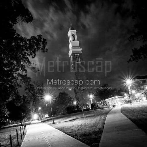 The Beta Theta Pi Bell Tower at Night -- Oxford Black and White Photos