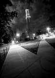 Vertical The Beta Theta Pi Bell Tower at Night black and white Photos