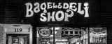 Panoramic Oxford\'s Famous Bagel and Deli Shop at Night black and white Photos