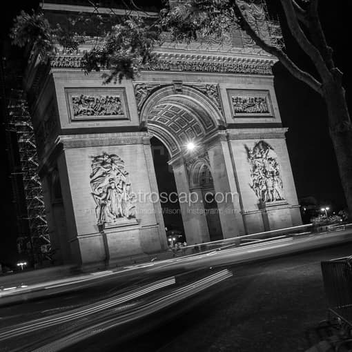 The Arc de Triomphe at Night -- Paris Black and White Photography