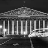 Square The Assemblee Nationale Building at Night landscape black and white Photography