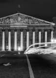 Vertical The Assemblee Nationale Building at Night landscape black and white Photography