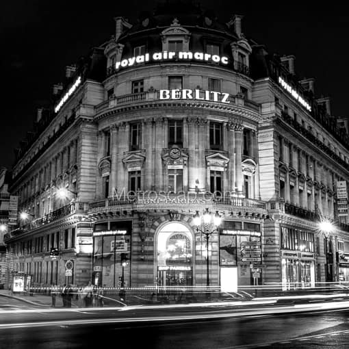 BNP Paribas at Night -- Paris Black and White Photography