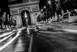 Horizontal Champs-Elysees Traffic at Night landscape black and white Photography