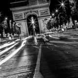 Square Champs-Elysees Traffic at Night landscape black and white Photography