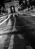 Vertical Champs-Elysees Traffic at Night landscape black and white Photography