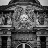Square The Clock on the French Senat Building landscape black and white Photography