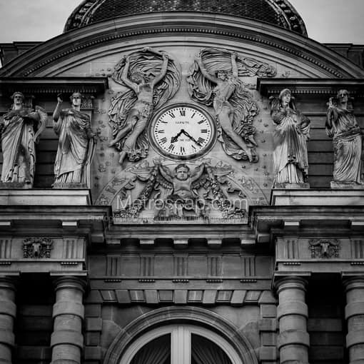 The Clock on the French Senat Building -- Paris Black and White Photography