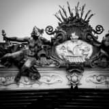 Square The Pont Alexandre III Bridge in Paris landscape black and white Photography