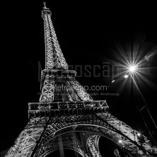 The Eiffel Tower and Street Light -- Paris Black and White Photography