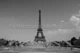 Horizontal The Eiffel Tower from the Fountains in the Trocadero Gardens landscape black and white Photography