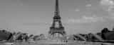 Panoramic The Eiffel Tower from the Fountains in the Trocadero Gardens landscape black and white Photography