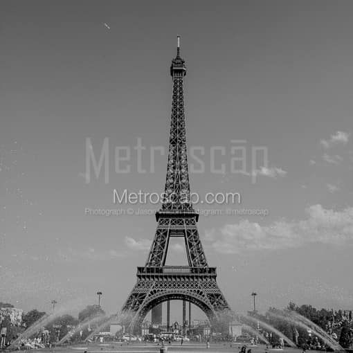 Paris Black and White Photography of The Eiffel Tower from the Fountains in the Trocadero Gardens The Eiffel Tower from the Fountains in the Trocadero Gardens -- Paris Black and White Photography
