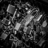 Square Locks on the Pont des Arts Bridge landscape black and white Photography