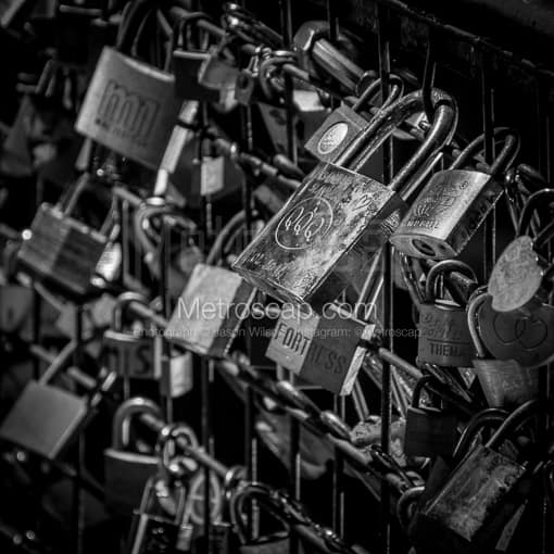 Locks on the Pont des Arts Bridge -- Paris Black and White Photography