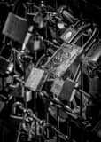 Vertical Locks on the Pont des Arts Bridge landscape black and white Photography