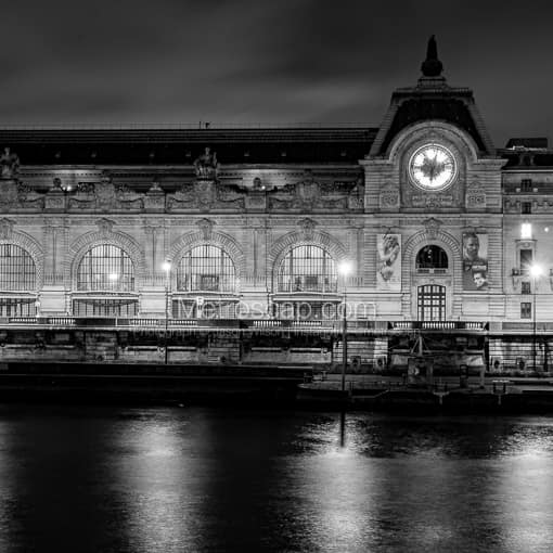 The Musee d'Orsay at Night -- Paris Black and White Photography