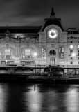 Vertical The Musee d'Orsay at Night landscape black and white Photography