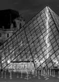 Vertical A Neon Bolt of Lightening in the Louvre Pyramide landscape black and white Photography