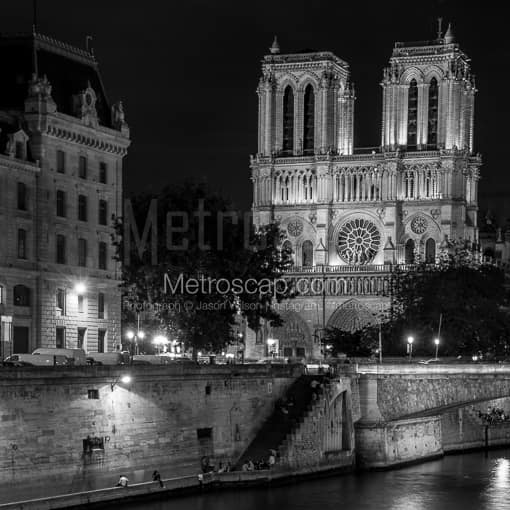 Notre Dame de Paris at Night -- Paris Black and White Photography