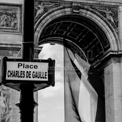 A Palace Charles De Gaulle Sign -- Paris Black and White Photography