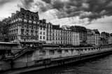 Horizontal Paris Apartments along the River Seine landscape black and white Photography