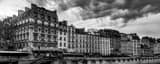 Panoramic Paris Apartments along the River Seine landscape black and white Photography