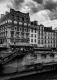 Vertical Paris Apartments along the River Seine landscape black and white Photography