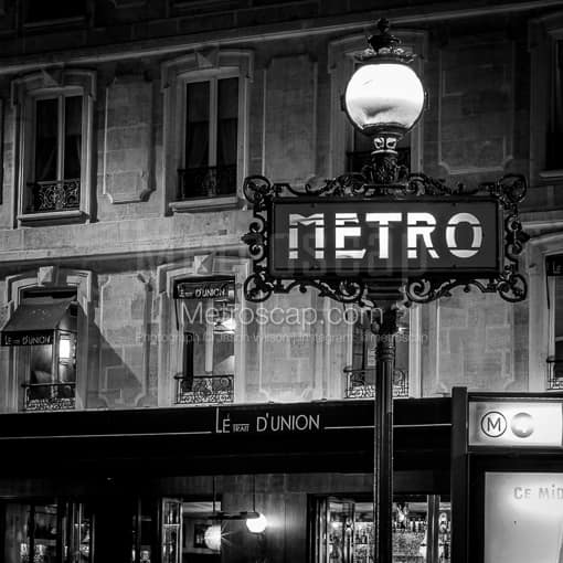A Paris Metro Sign -- Paris Black and White Photography