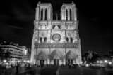 Horizontal Notre Dame Cathedral at Night landscape black and white Photography
