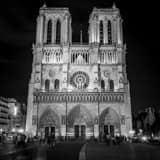 Square Notre Dame Cathedral at Night landscape black and white Photography