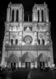Vertical Notre Dame Cathedral at Night landscape black and white Photography