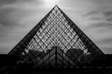Horizontal The Pyramide du Louvre landscape black and white Photography