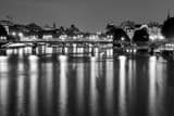 Horizontal The River Seine at Night landscape black and white Photography