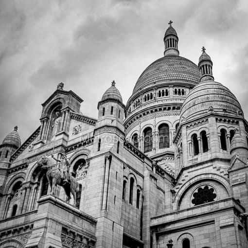 Sacre Coeur on an Angle -- Paris Black and White Photography