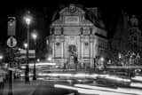 Horizontal The Saint Michel Fountain and Traffic landscape black and white Photography