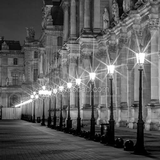 Street Lamps at the Louvre -- Paris Black and White Photography