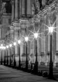 Vertical Street Lamps at the Louvre landscape black and white Photography